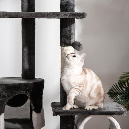 Adjustable Cat Tree Kitten Condo Fun House with Scratching Posts - Grey & White