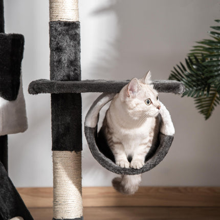Adjustable Cat Tree Kitten Condo Fun House with Scratching Posts - Grey & White