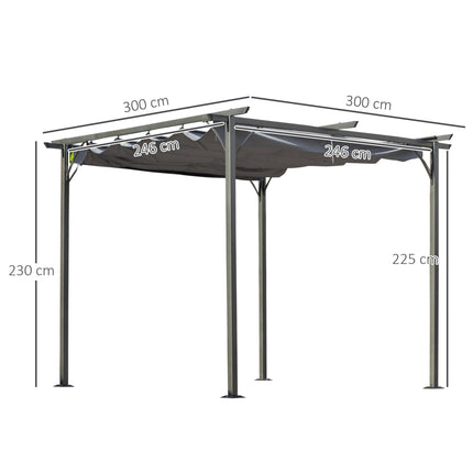 Retractable Metal Pergola with UV Resistant Canopy 300x300cm - Grey