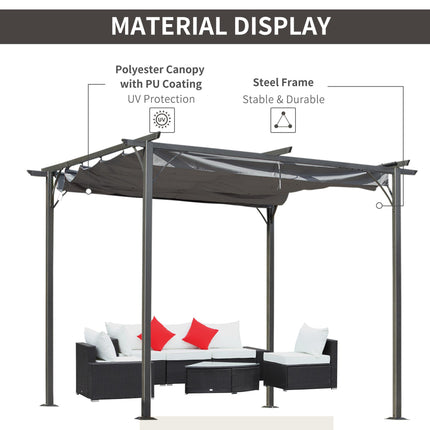 Retractable Metal Pergola with UV Resistant Canopy 300x300cm - Grey