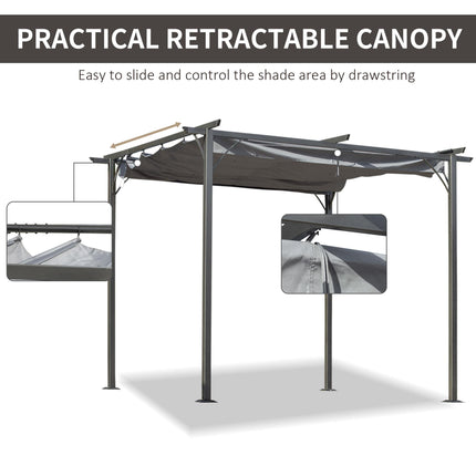 Retractable Metal Pergola with UV Resistant Canopy 300x300cm - Grey