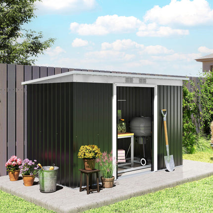 9 x 4 ft Metal Garden Storage Shed with Corrugated Steel Roof - Dark Grey