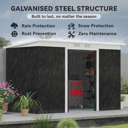 9 x 4 ft Metal Garden Storage Shed with Corrugated Steel Roof - Dark Grey