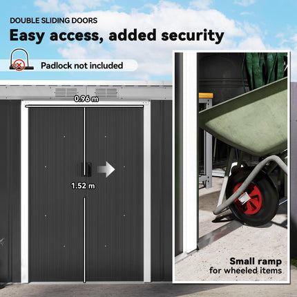 9 x 4 ft Metal Garden Storage Shed with Corrugated Steel Roof - Dark Grey