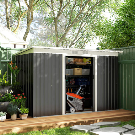 9 x 4 ft Metal Garden Storage Shed with Corrugated Steel Roof - Dark Grey