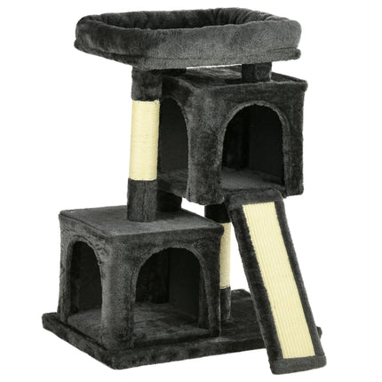 Cats 3-Tier Sisal Rope Leisure Tree with Plush Covering - Dark Grey