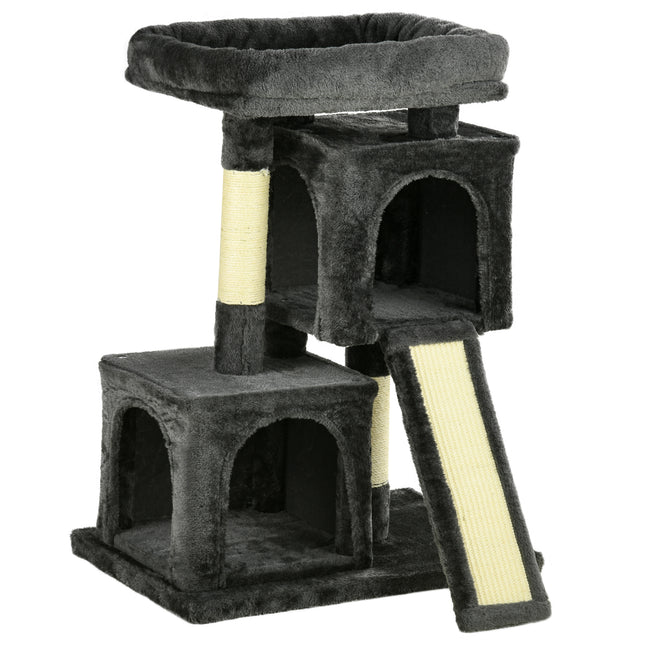 Cats 3-Tier Sisal Rope Leisure Tree with Plush Covering - Dark Grey