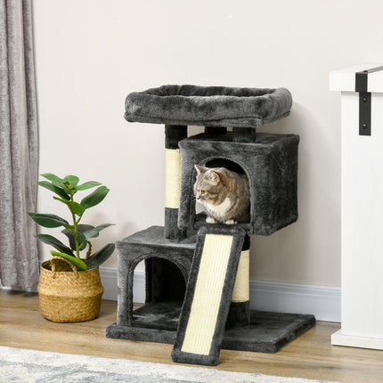 Cats 3-Tier Sisal Rope Leisure Tree with Plush Covering - Dark Grey