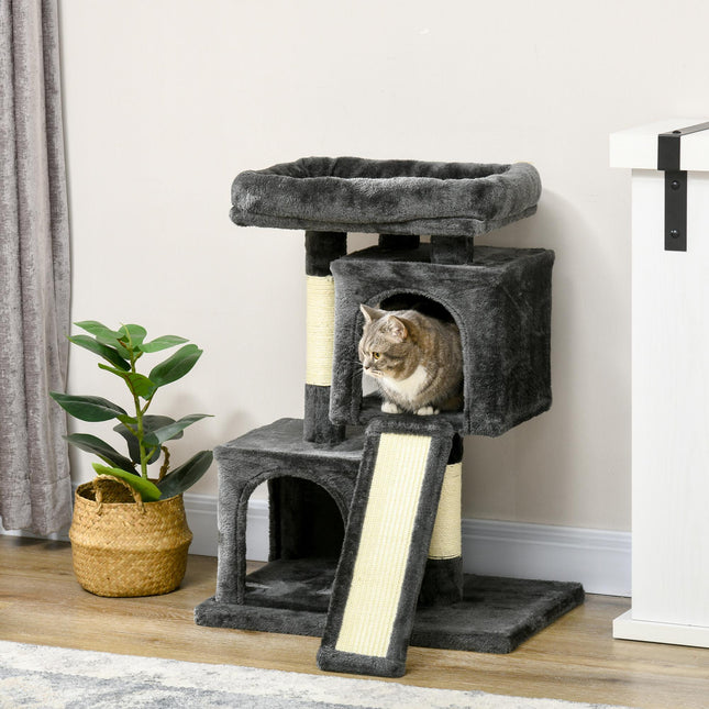 Cats 3-Tier Sisal Rope Leisure Tree with Plush Covering - Dark Grey