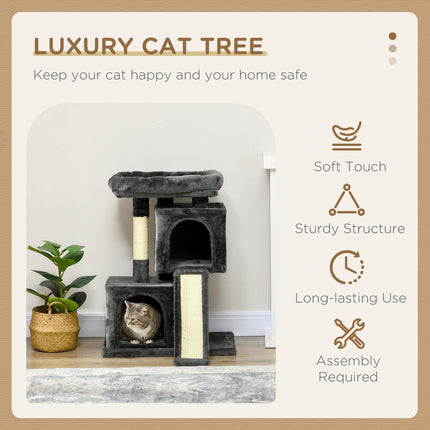 Cats 3-Tier Sisal Rope Leisure Tree with Plush Covering - Dark Grey