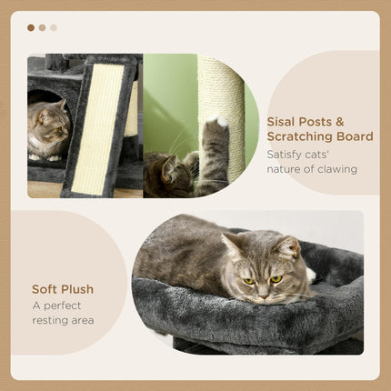 Cats 3-Tier Sisal Rope Leisure Tree with Plush Covering - Dark Grey