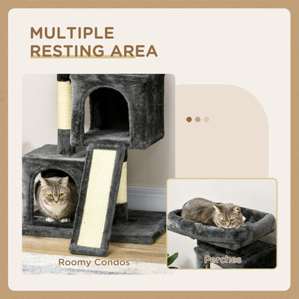 Cats 3-Tier Sisal Rope Leisure Tree with Plush Covering - Dark Grey
