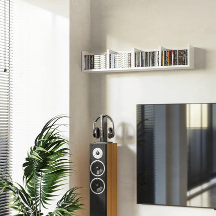 Wall Mount 4-Cube Media Storage Rack for 84 CDs & 56 DVDs/Blu-rays - White