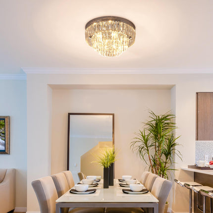 Round 7-Light Crystal Ceiling Chandelier Light Fixture - Transparent
