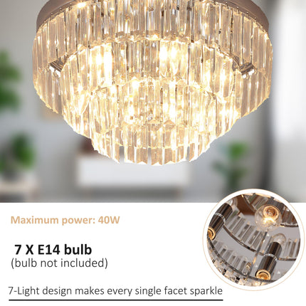Round 7-Light Crystal Ceiling Chandelier Light Fixture - Transparent