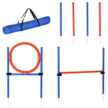Pet Agility Training Set Adjustable Pole Hoop Hurdle for Dog Obedience - Blue & Red