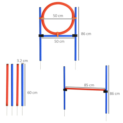 Pet Agility Training Set Adjustable Pole Hoop Hurdle for Dog Obedience - Blue & Red