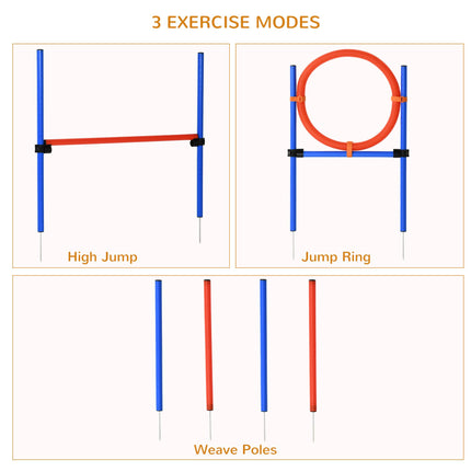 Pet Agility Training Set Adjustable Pole Hoop Hurdle for Dog Obedience - Blue & Red