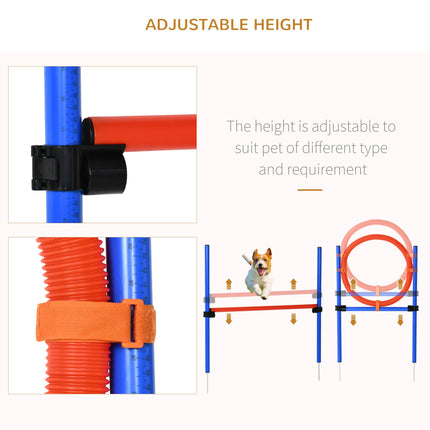 Pet Agility Training Set Adjustable Pole Hoop Hurdle for Dog Obedience - Blue & Red