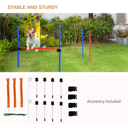 Pet Agility Training Set Adjustable Pole Hoop Hurdle for Dog Obedience - Blue & Red