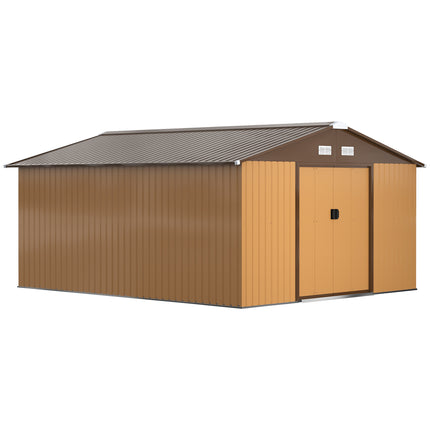 13 x 11 Ft Metal Garden Storage Shed with Sliding Doors and Ventilation - Yellow