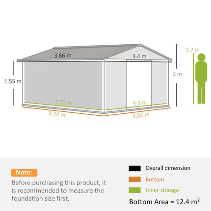 13 x 11 Ft Metal Garden Storage Shed with Sliding Doors and Ventilation - Yellow