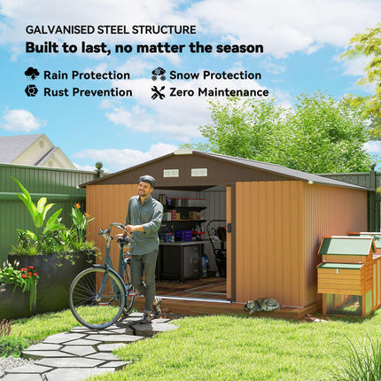 13 x 11 Ft Metal Garden Storage Shed with Sliding Doors and Ventilation - Yellow