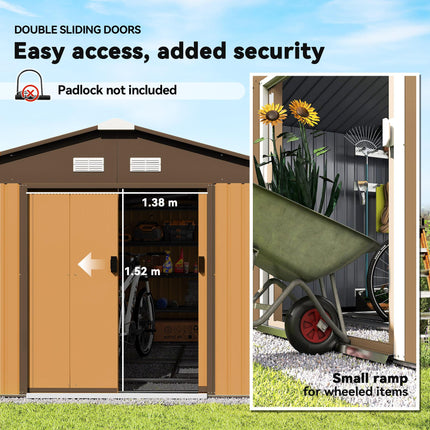 13 x 11 Ft Metal Garden Storage Shed with Sliding Doors and Ventilation - Yellow