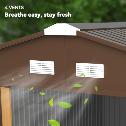 13 x 11 Ft Metal Garden Storage Shed with Sliding Doors and Ventilation - Yellow