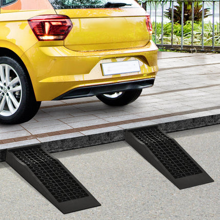 Pair of 2 Low Entrance Plastic Curb Ramps 3 Ton Capacity Anti-Slip for Cars SUVs Vans - Black