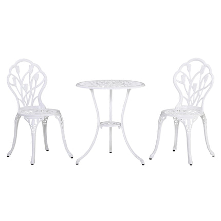 3 Piece Aluminium Patio Bistro Set with Umbrella Hole - White