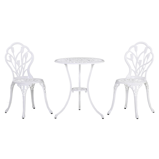 3 Piece Aluminium Patio Bistro Set with Umbrella Hole - White