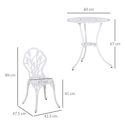 3 Piece Aluminium Patio Bistro Set with Umbrella Hole - White