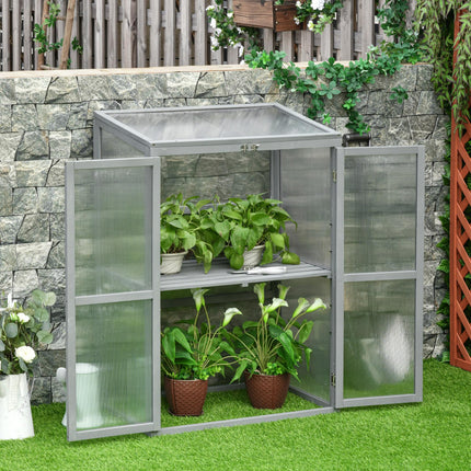 Wooden Cold Frame Greenhouse with Adjustable Shelf - Grey