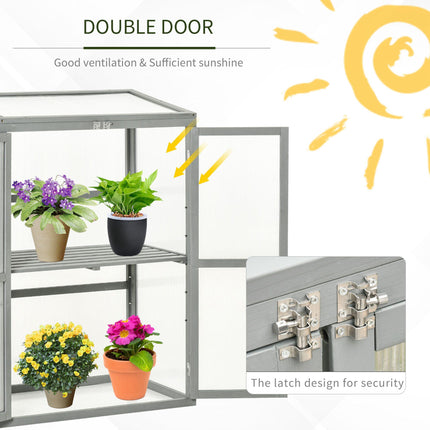 Wooden Cold Frame Greenhouse with Adjustable Shelf - Grey
