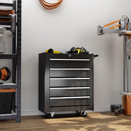 5-Drawer Rolling Tool Storage Cabinet Cold Rolled Steel Tool Chest - Black