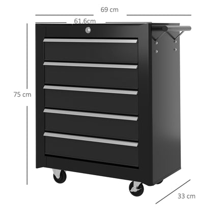 5-Drawer Rolling Tool Storage Cabinet Cold Rolled Steel Tool Chest - Black