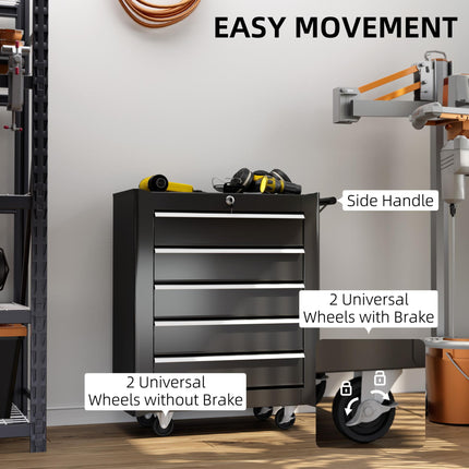 5-Drawer Rolling Tool Storage Cabinet Cold Rolled Steel Tool Chest - Black