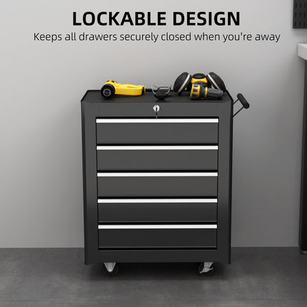 5-Drawer Rolling Tool Storage Cabinet Cold Rolled Steel Tool Chest - Black