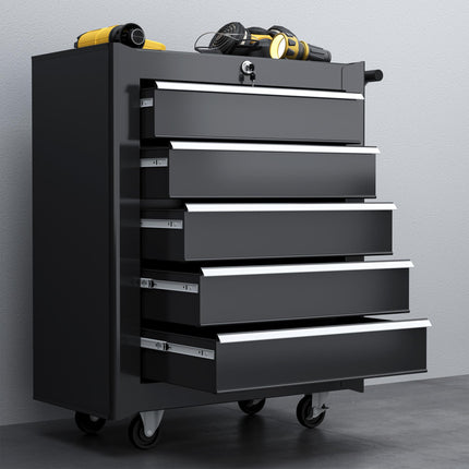 5-Drawer Rolling Tool Storage Cabinet Cold Rolled Steel Tool Chest - Black