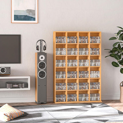 480 CD 312 DVD Media Storage Shelf Rack with 4 Adjustable Shelves Wooden Bookcase Display Unit - Beech Wood