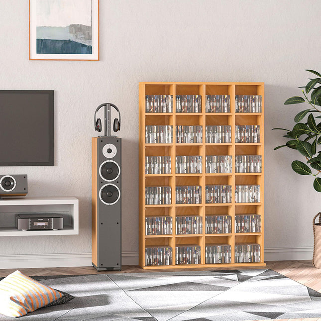 480 CD 312 DVD Media Storage Shelf Rack with 4 Adjustable Shelves Wooden Bookcase Display Unit - Beech Wood