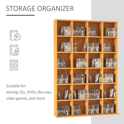 480 CD 312 DVD Media Storage Shelf Rack with 4 Adjustable Shelves Wooden Bookcase Display Unit - Beech Wood