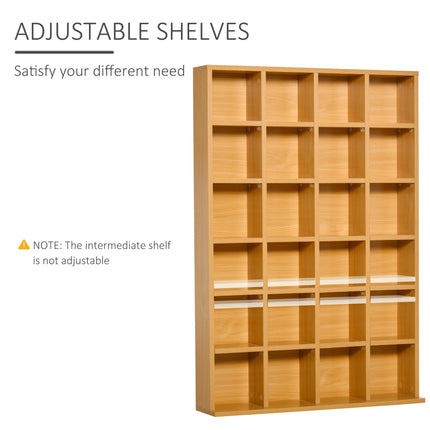 480 CD 312 DVD Media Storage Shelf Rack with 4 Adjustable Shelves Wooden Bookcase Display Unit - Beech Wood