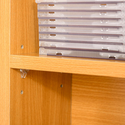 480 CD 312 DVD Media Storage Shelf Rack with 4 Adjustable Shelves Wooden Bookcase Display Unit - Beech Wood