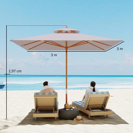 3 Piece Large Double Tier Outdoor Garden Parasol - Grey