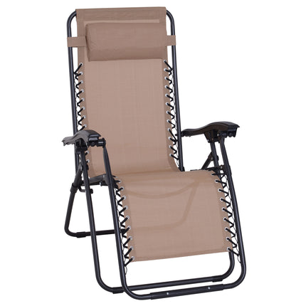 Zero Gravity Outdoor Reclining Chair with Adjustable Head Pillow - Beige