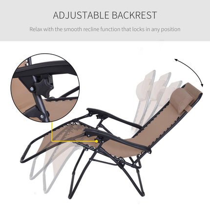 Zero Gravity Outdoor Reclining Chair with Adjustable Head Pillow - Beige