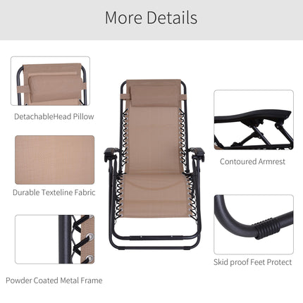 Zero Gravity Outdoor Reclining Chair with Adjustable Head Pillow - Beige