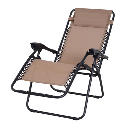Zero Gravity Outdoor Reclining Chair with Adjustable Head Pillow - Beige